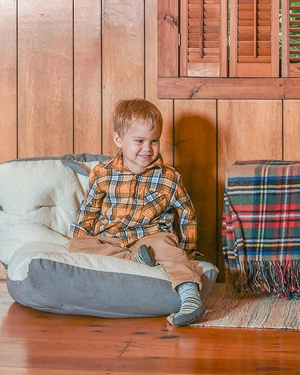 Big Joe Roma Kid's Bean Bag Chair, Oat Sherpa and Graphite, Vegan Suede, 2 feet - LeafyLoom