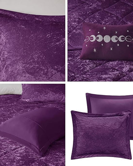 Intelligent Design Queen Comforter Set, Velvet Comforter Set , Luxury Diamond Quilting Comforter Set, Fluffy Comforter Bed Set with Decorative Pillowand 2 Shams, 4 Piece Purple, Full/Queen - LeafyLoom