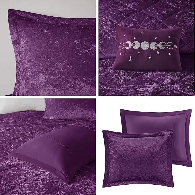 Intelligent Design Queen Comforter Set, Velvet Comforter Set , Luxury Diamond Quilting Comforter Set, Fluffy Comforter Bed Set with Decorative Pillowand 2 Shams, 4 Piece Purple, Full/Queen - LeafyLoom