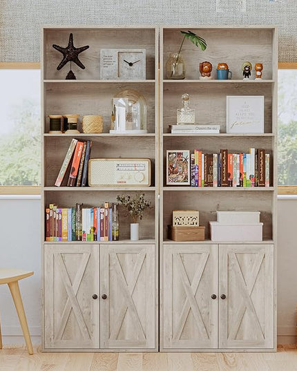 IRONCK Industrial Bookshelves and Bookcases with Doors Floor Standing 6 Shelf Display Storage Shelves 70 in Tall Bookcase for Home Office, Living Room - LeafyLoom