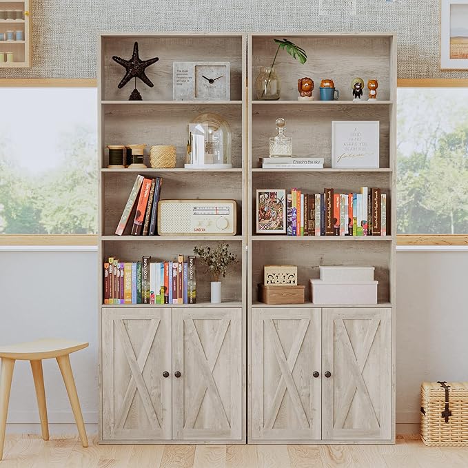 IRONCK Industrial Bookshelves and Bookcases with Doors Floor Standing 6 Shelf Display Storage Shelves 70 in Tall Bookcase for Home Office, Living Room - LeafyLoom
