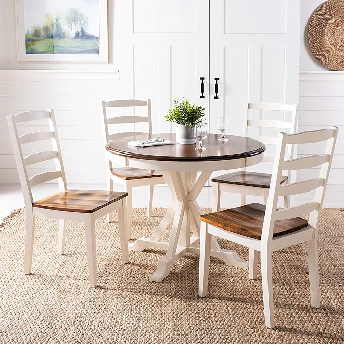 Safavieh Home Collection Shay White and Natural 5-piece Dining Set - LeafyLoom
