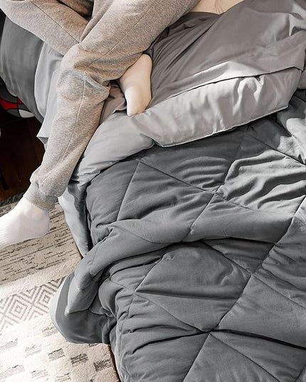 Bedsure Twin XL Comforter Sets - 5 Pieces Reversible Twin XL Bedding Sets, Bed Sets Comforters, Sheets, Pillowcase & Sham, Grey Twin Extra Long Size Bed in a Bag for College - LeafyLoom