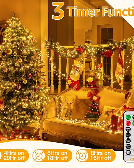 Ollny Cluster Lights Christmas 1000LED 49FT, Warm White Christmas Tree Lights 8 Modes Timer Remote, Waterproof String Lights for Outdoor Indoor Outside Garland Xmas Decorations Ollny