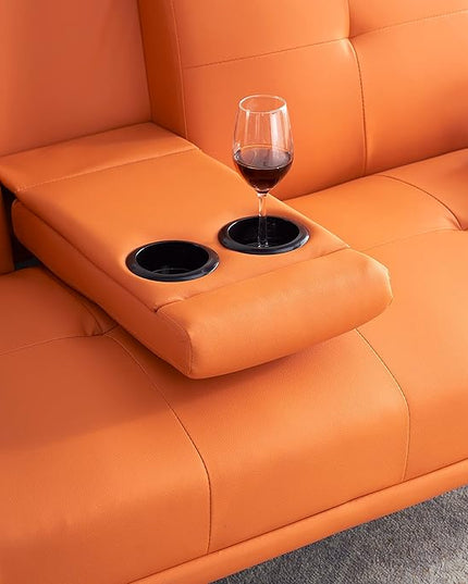 NicBex Sectional Couch Sofa with Double Folding Leather Sofa Bed Cloud Couch for Living Room Furniture Sets with Coffee Table, Modular Sofa for Living Room, Bedroom, Apartment,67" L, Orange - LeafyLoom