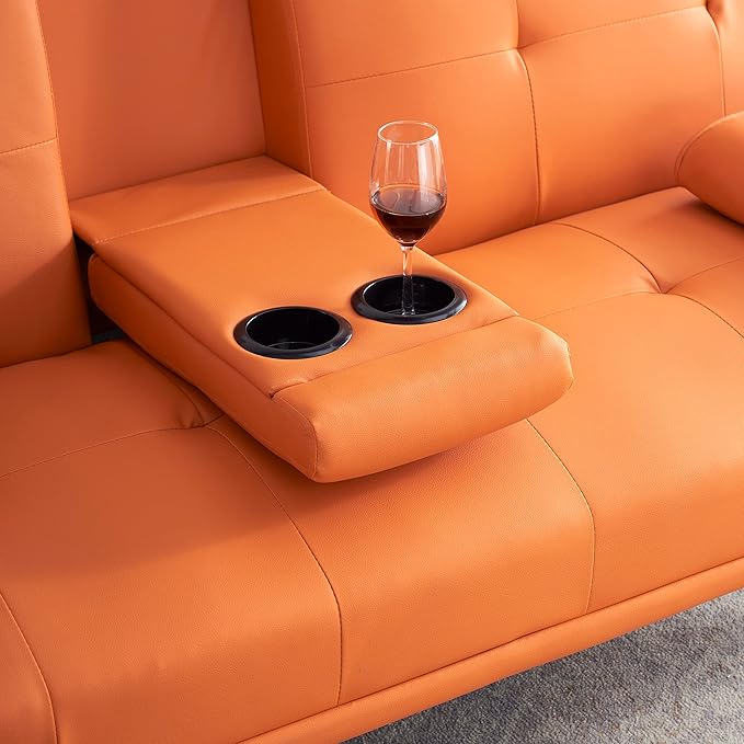 NicBex Sectional Couch Sofa with Double Folding Leather Sofa Bed Cloud Couch for Living Room Furniture Sets with Coffee Table, Modular Sofa for Living Room, Bedroom, Apartment,67" L, Orange - LeafyLoom