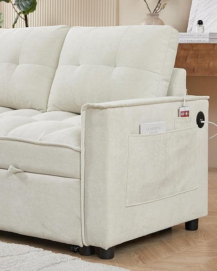 Chenille Convertible Sleeper Sectional Sofa with Reversible Storage Chaise and Pull Out Couch Bed , L Shaped Corner Sofabed with USB and tape-c Charging Ports for Living Room Office Small Places - LeafyLoom