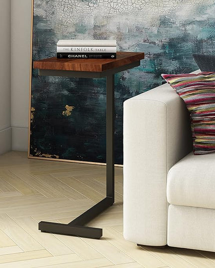 SIMPLIHOME Gowen SOLID MANGO WOOD and Metal 18 inch Wide Rectangle C End Table in Dark Cognac Brown, Fully Assembled, for the Living Room and Bedroom - LeafyLoom