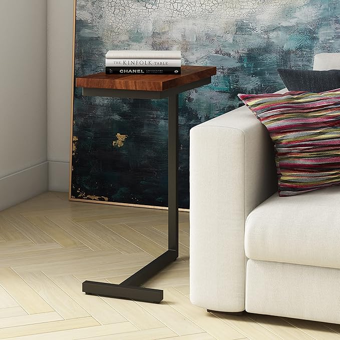 SIMPLIHOME Gowen SOLID MANGO WOOD and Metal 18 inch Wide Rectangle C End Table in Dark Cognac Brown, Fully Assembled, for the Living Room and Bedroom - LeafyLoom