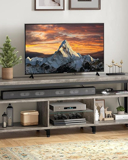 YITAHOME LED Television Stands w/Power Outlets for 70/65 inch, Modern Industrial TV Stand, Entertainment Center w/Open Storage TV Table, Entertainment Center for 360lbs for Living Room, Gray - LeafyLoom