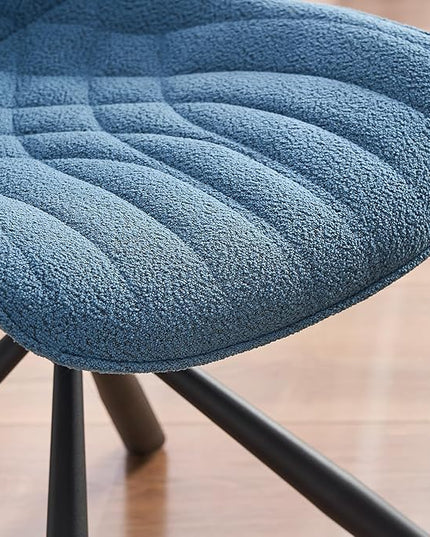 Mid Century Modern Dining Chairs Set of 2, Upholstered Dining Room Chairs with Sturdy Metal Legs, Boucle Armless Accent Side Chairs for Kitchen, Living Room, Lake Blue - LeafyLoom