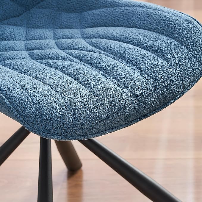 Mid Century Modern Dining Chairs Set of 2, Upholstered Dining Room Chairs with Sturdy Metal Legs, Boucle Armless Accent Side Chairs for Kitchen, Living Room, Lake Blue - LeafyLoom