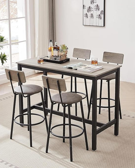 NicBex Dining Room Table Set for 4 Corner Dining Table Set Bar Table Set with 4 Bar Stools PU Soft Seat with Backrest Set for Kitchen, Dining Room, Dinette, Thicken Steel Frame, Grey - LeafyLoom