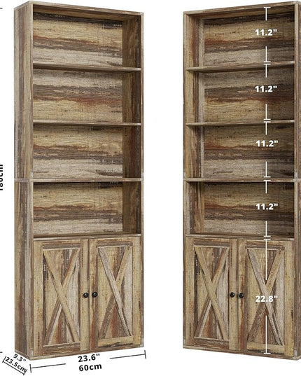 IRONCK Industrial Bookshelves and Bookcases with Doors Set of 2 Floor Standing 6 Shelf Display Storage Shelves 70 in Tall Bookcase for Home Office, Living Room - LeafyLoom