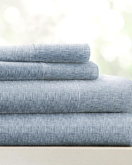 Linen Market 4 Piece Queen Bedding Sheet Set (Light Blue Chambray) - Sleep Better Than Ever with These Ultra-Soft & Cooling Bed Sheets for Your Queen Size Bed - Deep Pocket Fits 16" Mattress - LeafyLoom