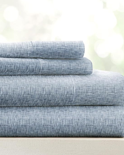 Linen Market 4 Piece King Bedding Sheet Set (Light Blue Chambray) - Sleep Better Than Ever with These Ultra-Soft & Cooling Bed Sheets for Your King Size Bed - Deep Pocket Fits 16" Mattress - LeafyLoom