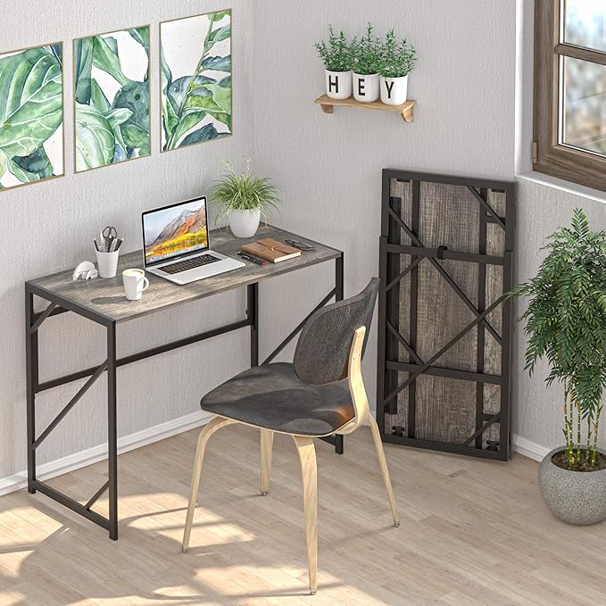 Elephance Folding Desk Writing Computer Desk for Home Office, No-Assembly Study Office Desk Foldable Table for Small Spaces - LeafyLoom