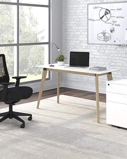 HON Basyx BSX55WPLTWH Modern Home Office Wood Computer Desk, 55", White - LeafyLoom