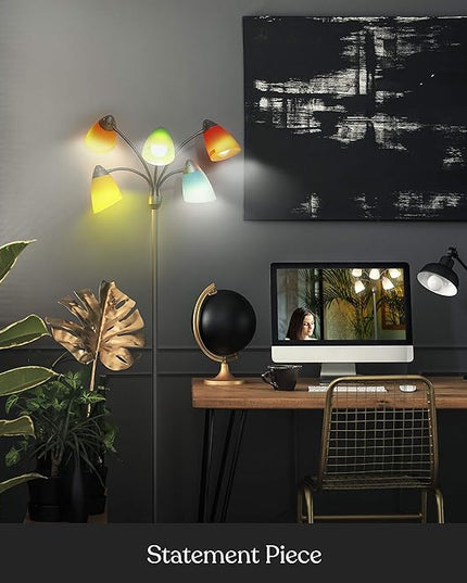 Brightech Medusa LED Floor Lamp – Multi-Head Dimmable Floor Lamp for Living Rooms & Offices – Tall Lamp with Interchangeable Shades, Adjustable Standing Lamp for Bedroom Reading – Silver - LeafyLoom