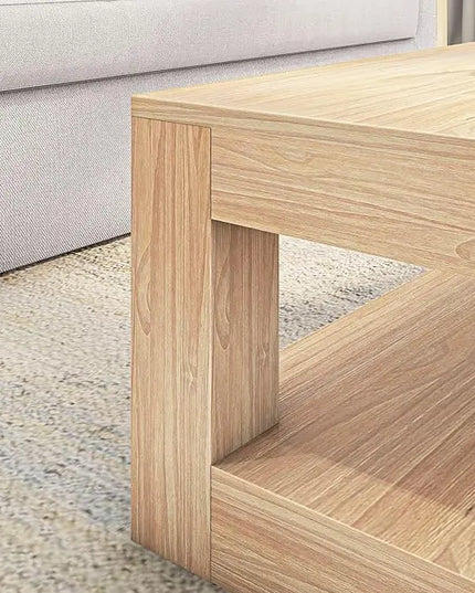 Plank+Beam Modern Rectangular Coffee Table with Shelf, Solid Wood, 48 Inch, Center Table with Storage, 2 Tier Tea Table for Living Room, Blonde Wirebrush - LeafyLoom