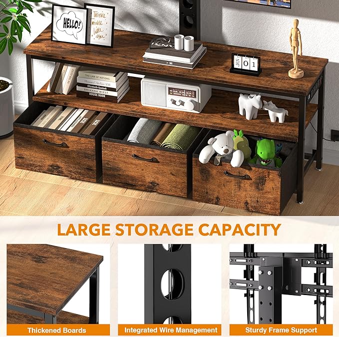 TV Stand with Mount and Power Outlet, Swivel TV Stands Mount with LED Lights for 32/45/55/60/65 inch TVs, Entertainment Center with Storage/Drawers, Media Console TV Stands for Living Room, Bedroom - LeafyLoom