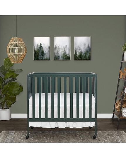 Jett Non-Full Size Folding Convertible Crib, Lightweight Portable Crib, Three Adjustable Mattress Height Settings, Easy to Fold Travel Crib, 1.5” Mattress Pad Included - LeafyLoom