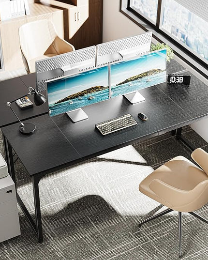 Computer Desk, 70 Inch Office Desk, Gaming Desk with Storage, Writing Desk Work Desk for Home Office, Study, Long Simple Desk, Large Legroom, Metal Frame, Black - LeafyLoom