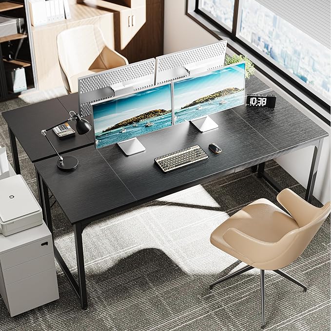 Computer Desk, 70 Inch Office Desk, Gaming Desk with Storage, Writing Desk Work Desk for Home Office, Study, Long Simple Desk, Large Legroom, Metal Frame, Black - LeafyLoom