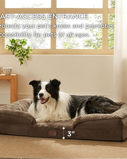 Bedsure Orthopedic Dog Bed for Large Dogs - Calming Dog Sofa Beds Large with Luxurious Plush, Big Pet Couch Bed with Removable Washable Cover, Waterproof Lining and Nonskid Bottom, Brown BEDSURE