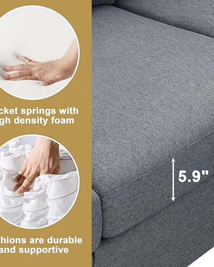 Sectional Sofa Couches for Living Room-112 * 87" Modular Sectional Sofa with Ottoman, 7 Seats Corner Couch Set with 3 Pillows - LeafyLoom