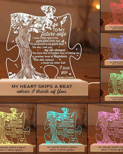 Gifts for Wife from Husband | Wedding Lights for Couples, Engraved, Newlyweds | to My Future Wife 3D Lamp Wooden Base USB Powered Acrylic Night Light | Gift for Her on Birthday Valentines - LeafyLoom