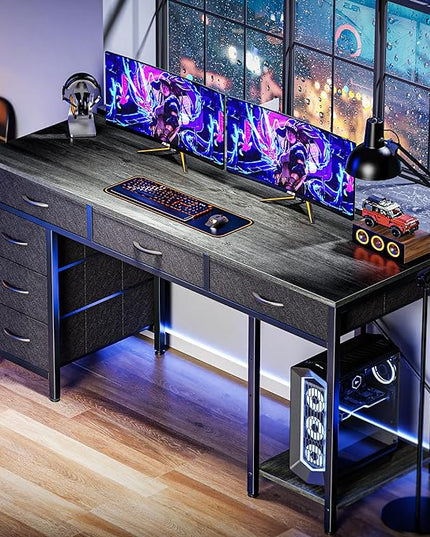 Computer Desk with 6 Drawers, 47 Inch Office Desk with Shelves, Reversible Gaming Desk, Corner Desk with Storage, Work Desk for Home Office, Study, Living Room, Gray - LeafyLoom