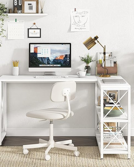 Tribesigns Reversible Industrial L-Shaped Desk with Storage Shelves, Corner Computer Desk PC Laptop Study Table Workstation for Home Office Small Space (White, 53") - LeafyLoom
