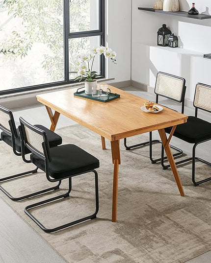 Zesthouse Rattan Dining Chairs Set of 2, Velvet Accent Chairs with Natural Cane Back & Stainless Chrome Base, Modern Mid Century Breuer Designed Chairs, Upholstered Dining Room Kitchen Chairs - LeafyLoom