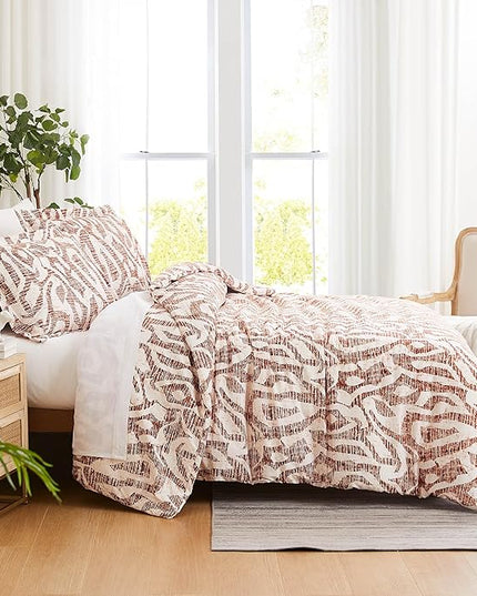 Southshore Fine Living, Inc. Oversized Twin Comforter Bedding Set, Down Alternative Comforter Bedspread, Abstract Print Comforter, Twin or Twin XL Comforter with Matching Sham, Rust Khari - LeafyLoom