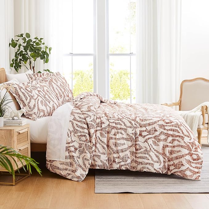 Southshore Fine Living, Inc. Oversized Twin Comforter Bedding Set, Down Alternative Comforter Bedspread, Abstract Print Comforter, Twin or Twin XL Comforter with Matching Sham, Rust Khari - LeafyLoom