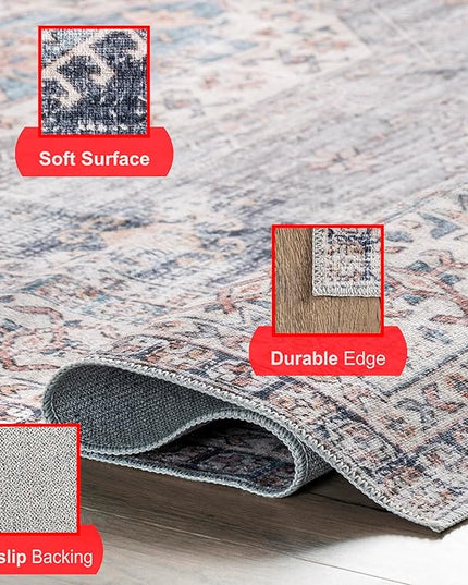 nuLOOM Drina Distressed Machine Washable Ultra Thin Runner Rug, 2' 6" x 8', Blue - LeafyLoom