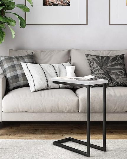SIMPLIHOME Skyler Metal Table 18 inch Wide Metal C Side Table with Marble Top in White, Fully Assembled, for the Living Room and Bedroom - LeafyLoom