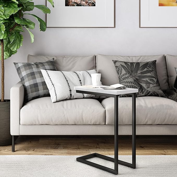 SIMPLIHOME Skyler Metal Table 18 inch Wide Metal C Side Table with Marble Top in White, Fully Assembled, for the Living Room and Bedroom - LeafyLoom