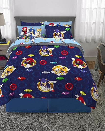 Franco Kids Bedding Super Soft Comforter and Sheet Set with Sham, 7 Piece Full Size, Sonic The Hedgehog - LeafyLoom