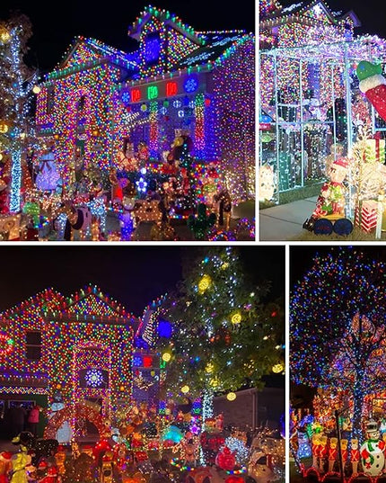 Dazzle Bright 2 Pack Total 400LED 132FT Multi-Colored Christmas Solar String Outdoor Lights, Solar Powered with 8 Modes Waterproof Fairy Lights for Bedroom Patio Garden Tree Party Yard Decoration DazzleBright