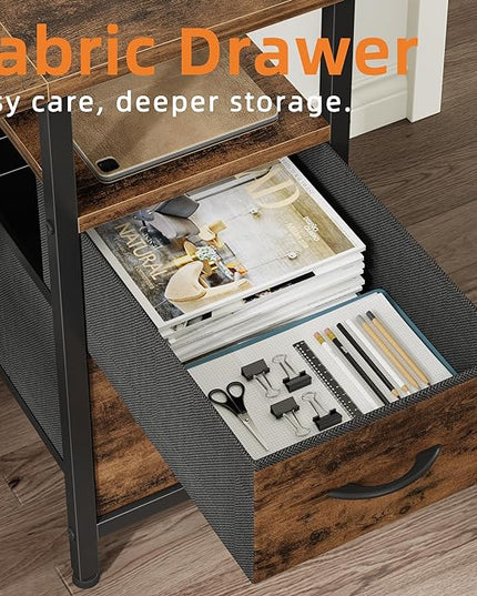 63'' Office Desk with 4 Fabric File Drawers - File Drawer Organization, Computer Work Desk, Study Writing Table, Home Office Workstation, Rustic Brown. - LeafyLoom