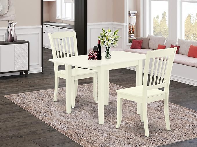 East West Furniture NDDA3-LWH-W Norden 3 Piece Kitchen Set Contains a Rectangle Room Table with Dropleaf and 2 Dining Chairs, 30x48 Inch - LeafyLoom