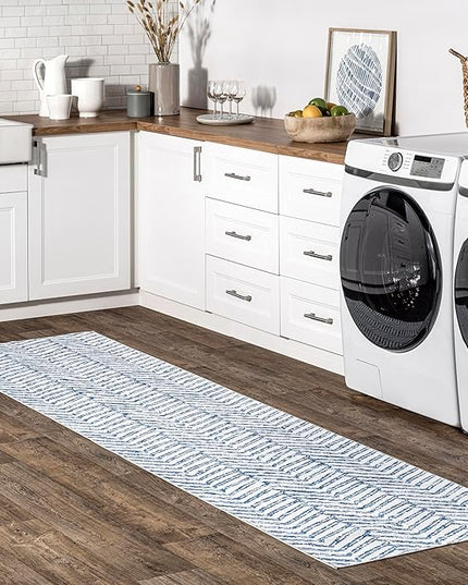 nuLOOM Rosanne Machine Washable Geometric Ultra Thin Runner Rug, 2' 6" x 6', Blue - LeafyLoom