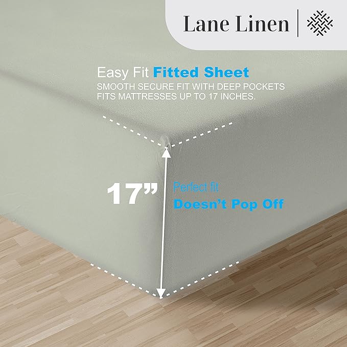 LANE LINEN Luxury 100% Egyptian Cotton Bed Sheets - 1000 Thread Count 4-Piece Mineral Calking Set Bedding Sateen Weave 16" Deep Pocket (Fits Upto 17" Mattress) - LeafyLoom