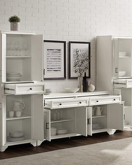 Crosley Furniture Tara 3-Piece Sideboard and Pantry Set, Distressed White - LeafyLoom