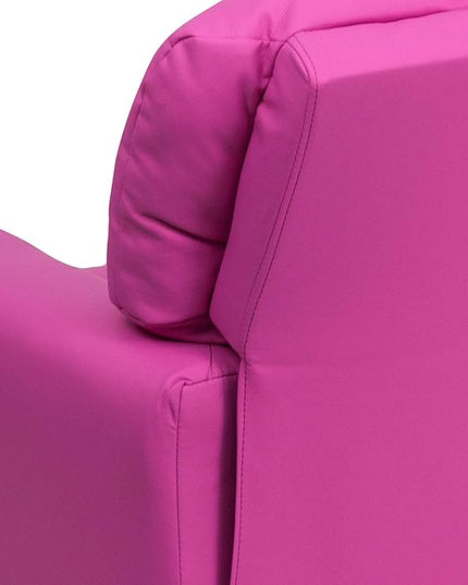 Flash Furniture Chandler Vinyl Kids Recliner with Cup Holder and Safety Recline, Contemporary Reclining Chair for Kids, Supports up to 90 lbs., Hot Pink - LeafyLoom