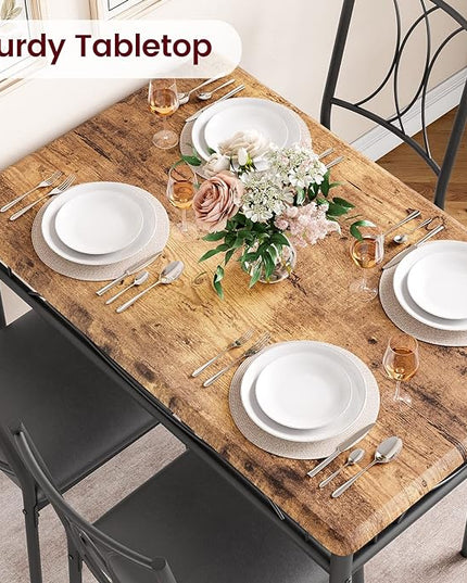 Dining Table Set, 5 Piece Dining Table set for 4, Rectangle Kitchen Table Set with 4 Upholstered Chairs, Dining Table Set for Small Space, Apartment, Retro Brown - LeafyLoom