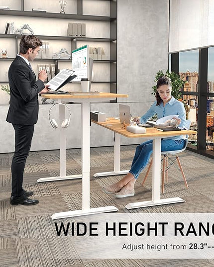 Monomi Electric Standing Desk, 55 x 24 inches Height Adjustable Desk, Ergonomic Home Office Sit Stand Up Desk with Memory Preset Controller (Natural Top/White Frame) - LeafyLoom