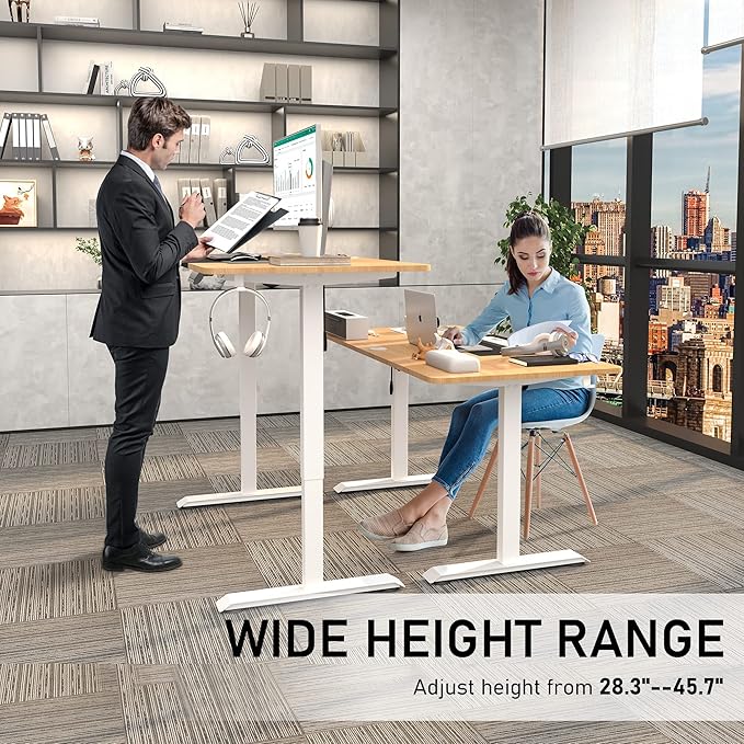 Monomi Electric Standing Desk, 55 x 24 inches Height Adjustable Desk, Ergonomic Home Office Sit Stand Up Desk with Memory Preset Controller (Natural Top/White Frame) - LeafyLoom
